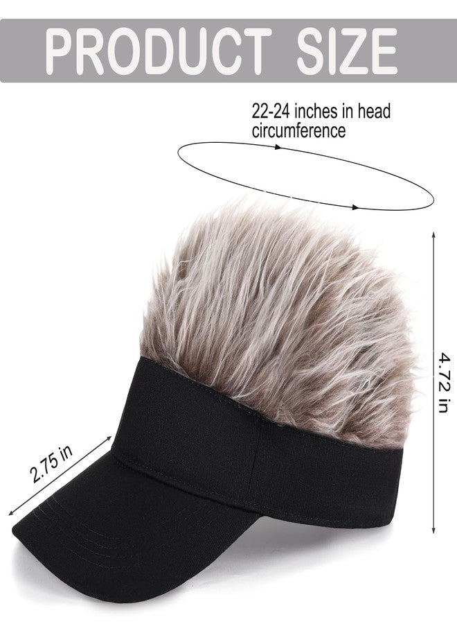 Regilt Adjustable Sun Visor Hat with Wig Spiked Hairs Fashion Baseball Golf Cap for Men & Women (Black+Brown Hair) - Image 2